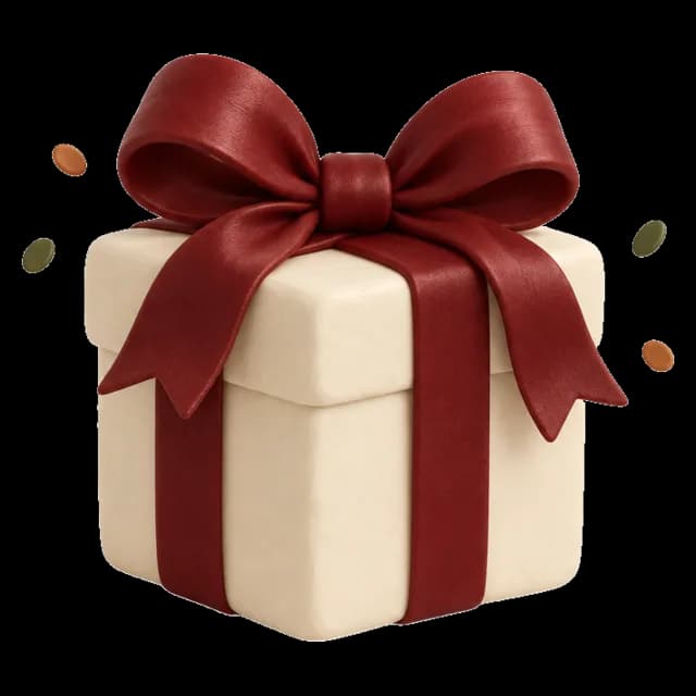 A cream DedaBox tied with a burgundy ribbon
